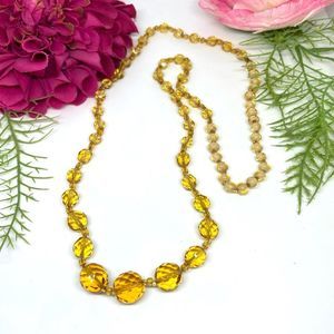 VINTAGE⚜️AMBER Colored Glass Crystal Beaded Necklace